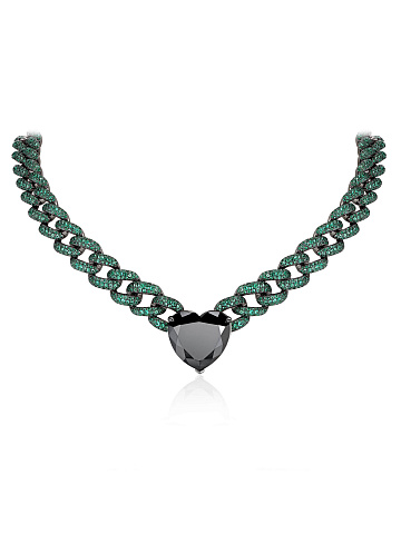 Blackened gold necklace with black diamond and emeralds, 1
