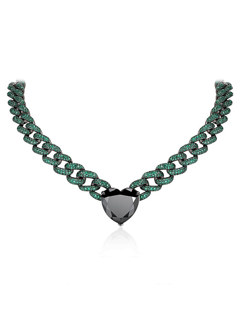 Blackened gold necklace with black diamond and emeralds, 1