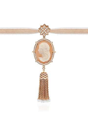 Tassel pendant in rose gold with a shell cameo and diamonds , 1