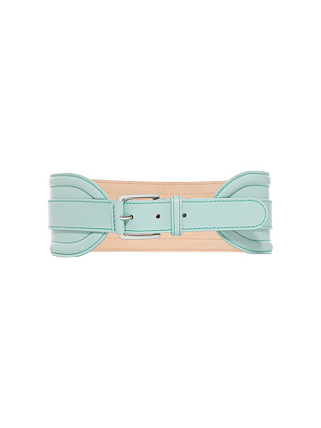 Wide Mint Blue Leather Belt, 1