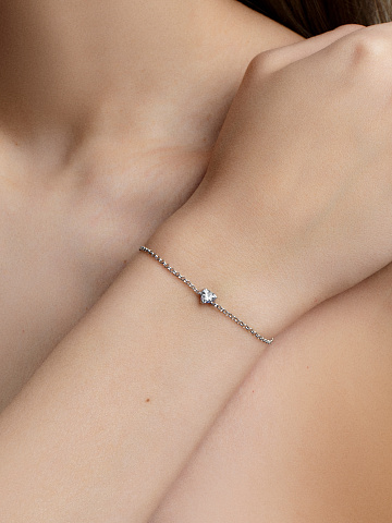 Heart-Shaped Clear Cubic Zirkonia Silver Bracelet, 2