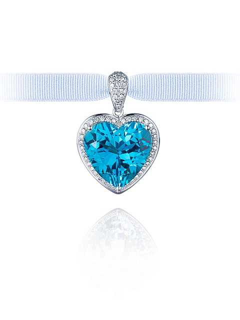 White Gold, Diamonds & Heart-cut Topaz Pendant, 1