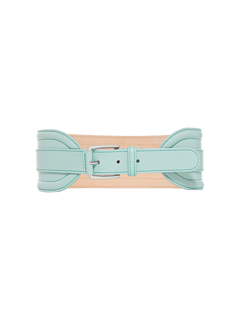 Wide Mint Blue Leather Belt, 1