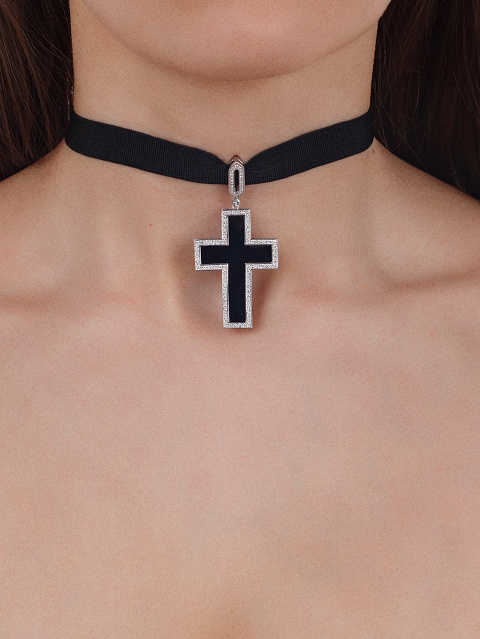 White Gold, Agate & Diamonds Cross Pendant, 3