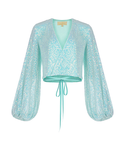 Turquoise Sequined Wrap Top, 1