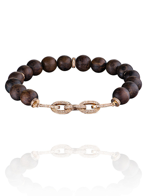 Yellow gold bracelet with agarwood beads and diamonds, 1