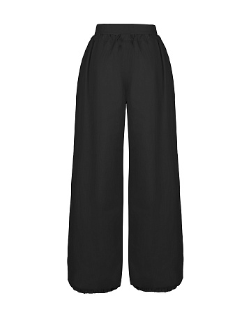 Black Wide Cotton & Nylon Pants, 2