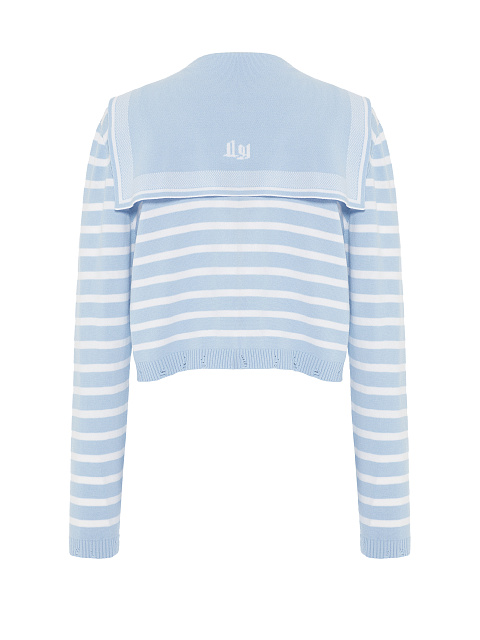 Cropped light blue cardigan with white stripes, 2