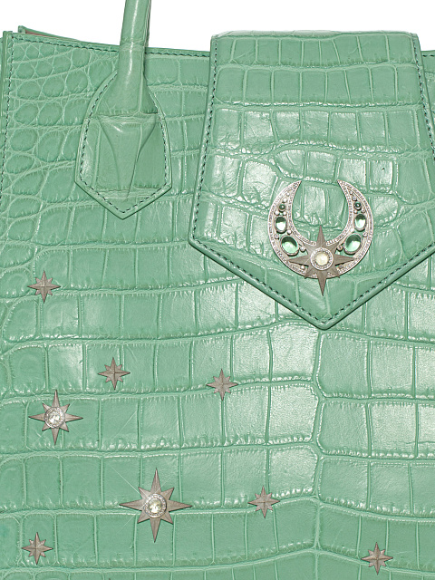 Mint Crocodile Leather Silver Crescent & Stars Bag, 7
