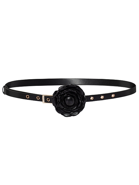Black eco-leather belt with a rose, 1