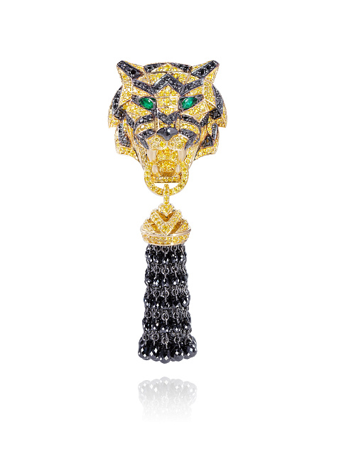 Gold, Emeralds & Diamonds Tiger Tassel Ring, 6