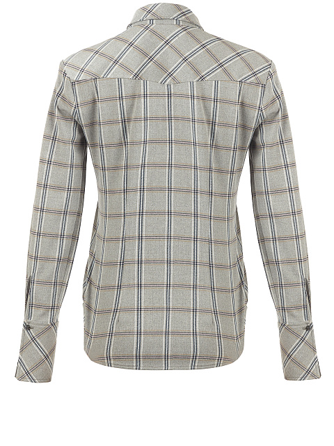 Light Grey Wool & Rayon Checked Shirt, 2 Light Grey Wool & Rayon Checked Shirt, 2