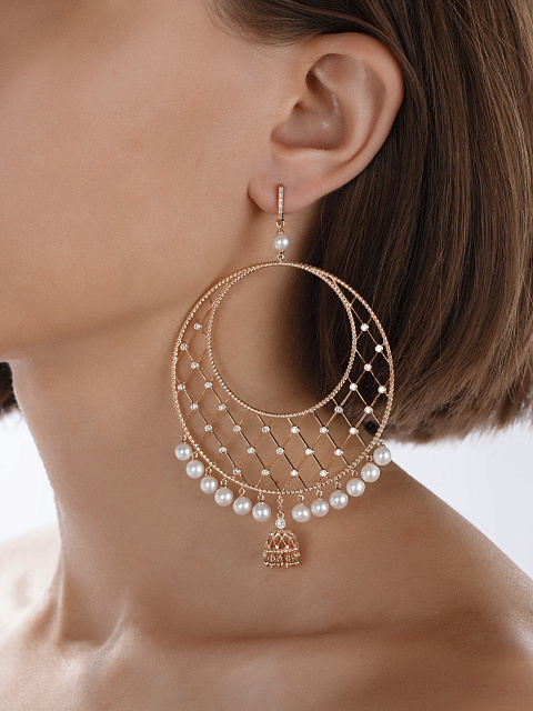Rose Gold, Diamonds & Pearls Hoop Earrings, 2