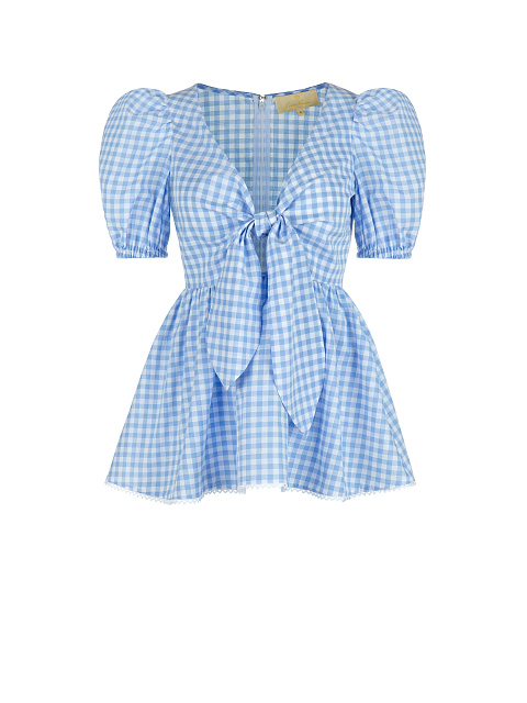 Light Blue Checked Cotton Top & Mini Skirt, 3