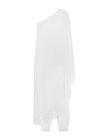White One Shoulder Tunic And Joggers Suit, 2