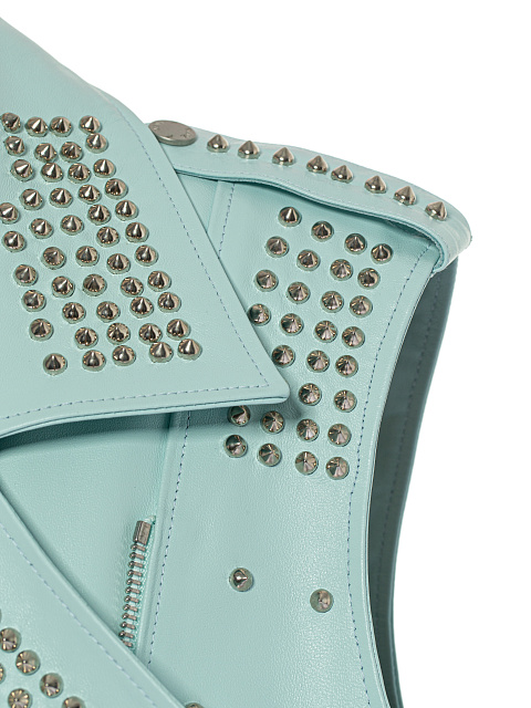 Light Blue Oversized Studded Leather Vest, 3