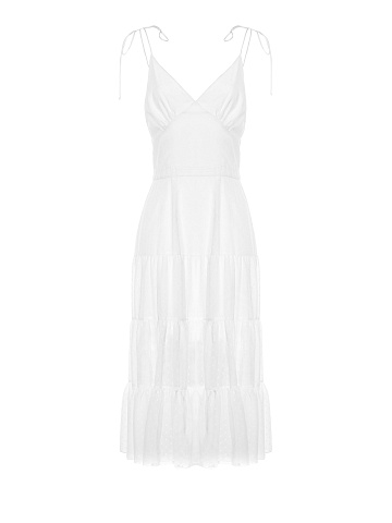 White Polka Dot Chiffon Midi Dress , 1
