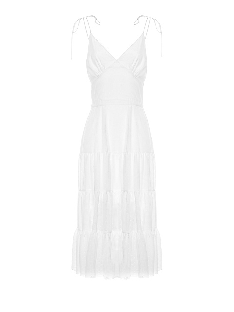 White Polka Dot Chiffon Midi Dress , 1