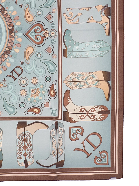 Gray silk scarf with brown western-style print, 2 Gray silk scarf with brown western-style print, 2