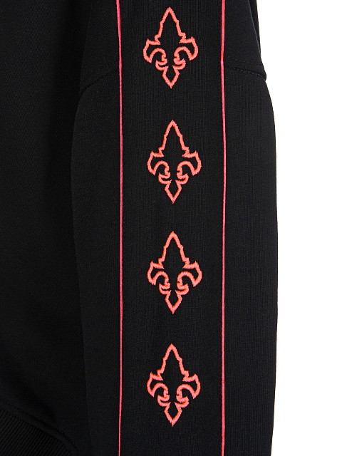 Black & Hot Pink Lily Embroidered Jersey Suit, 4