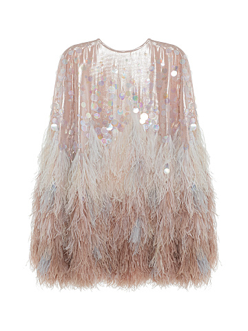 Chiffon cape with feathers, 2