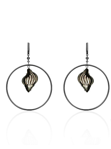 Mother of Pearl & Black Gold Hoop Earrings, 1