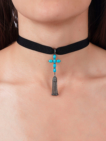 Pendant made of blackened gold and turquoise, 2