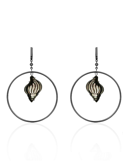 Mother of Pearl & Black Gold Hoop Earrings, 1 Mother of Pearl & Black Gold Hoop Earrings, 1