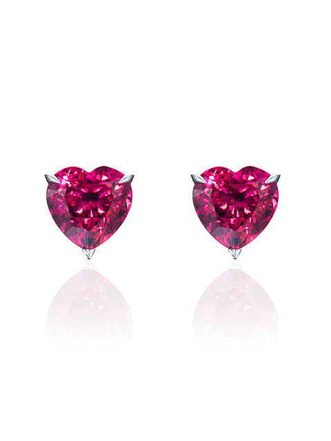 White gold studs with heart-cut rhodolites, 2