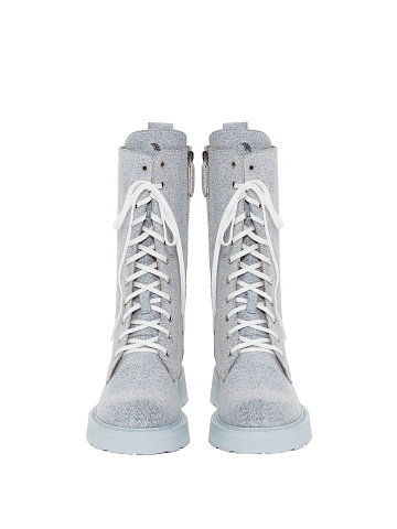Light Blue Denim Lace Up Boots, 2