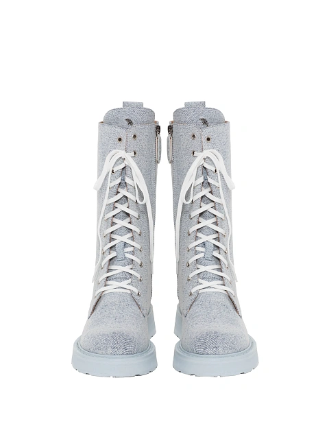Light Blue Denim Lace Up Boots, 2