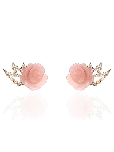 Rose Gold, Rose-cut Chalcedony & Diamonds Studs, 1