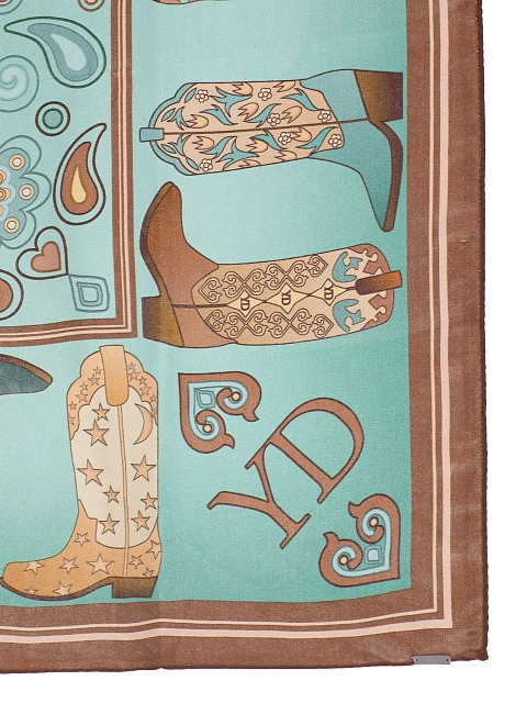 Blue & Brown Western Print Silk Scarf, 3 Blue & Brown Western Print Silk Scarf, 3