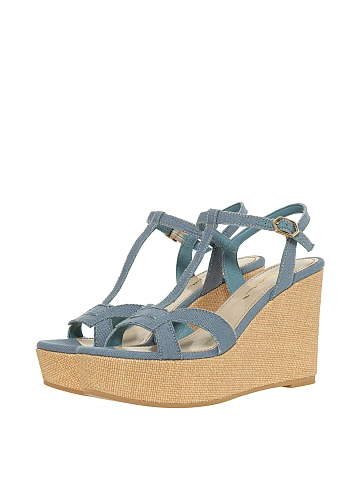 Blue Denim Wedge Sandals, 1