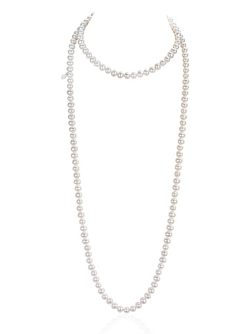 Silver necklace with white pearl beads, 135 cm, 1