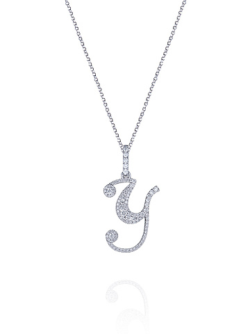 White Gold & Diamonds Letter "Y" Necklace, 1
