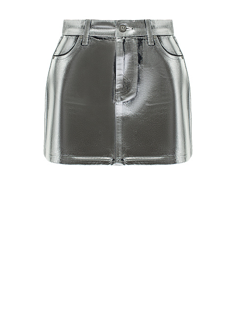 Silver Plated Denim Mini Skirt, 1