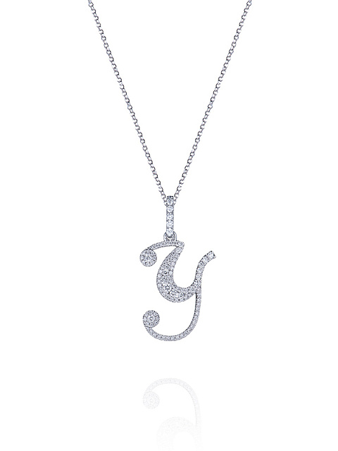 White Gold & Diamonds Letter "Y" Necklace, 1