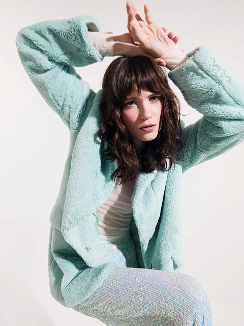 Turquoise Faux Fur Blazer, 2 Turquoise Faux Fur Blazer, 2