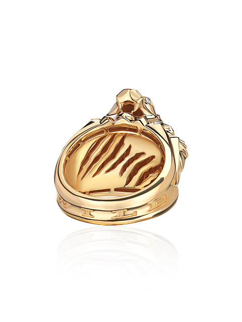 Wide yellow gold ring with brown diamonds, 5