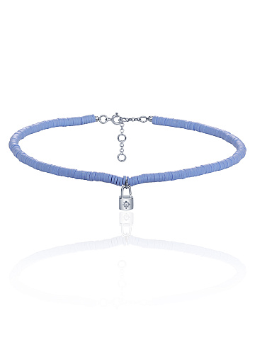 Blue Rubber, Silver & Cubic Zirconia Choker, 1