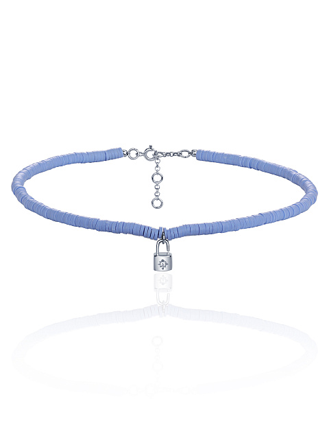 Blue Rubber, Silver & Cubic Zirconia Choker, 1