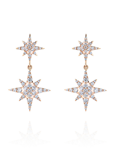 Round Diamond & Rose Gold "Star" Earrings, 1