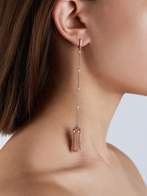 Pink gold tassel earrings with brown diamonds, 2