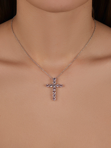White Gold, Diamonds & Morganite Cross Pendant Necklace, 2