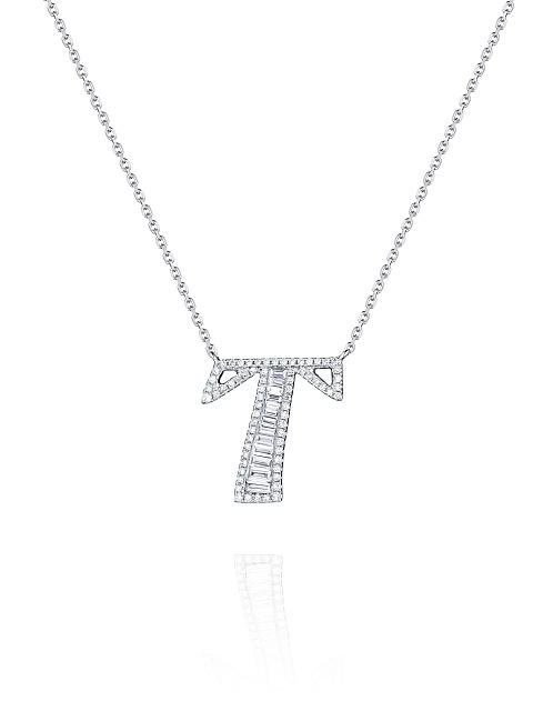White gold and diamond pendant necklace in the shape of the letter T, 1