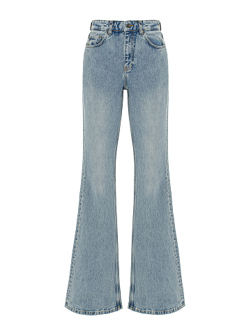 Flared light blue cotton jeans with embroidery, 2