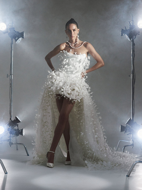 White Feather & Drape Tulle Dress, 2