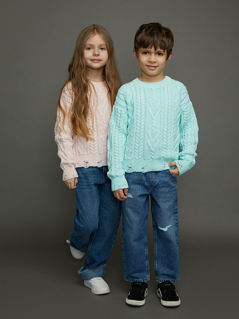 Kids Turquoise Cable Knit Cotton Mix Sweater, 4