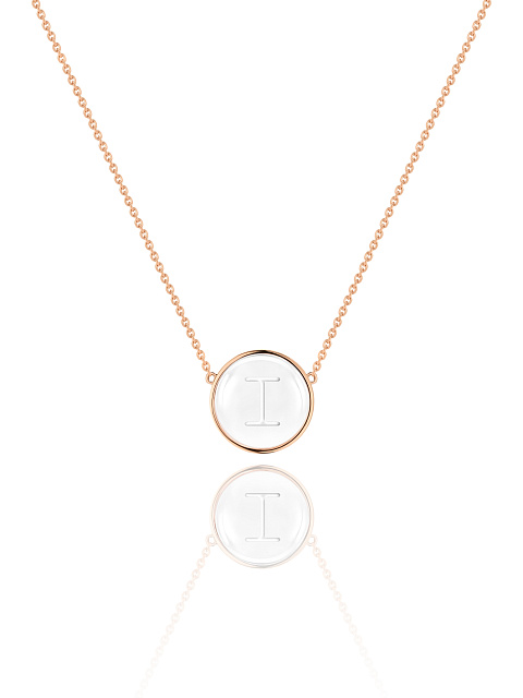 Rose gold necklace with letter I pendant with rock crystal, 1
